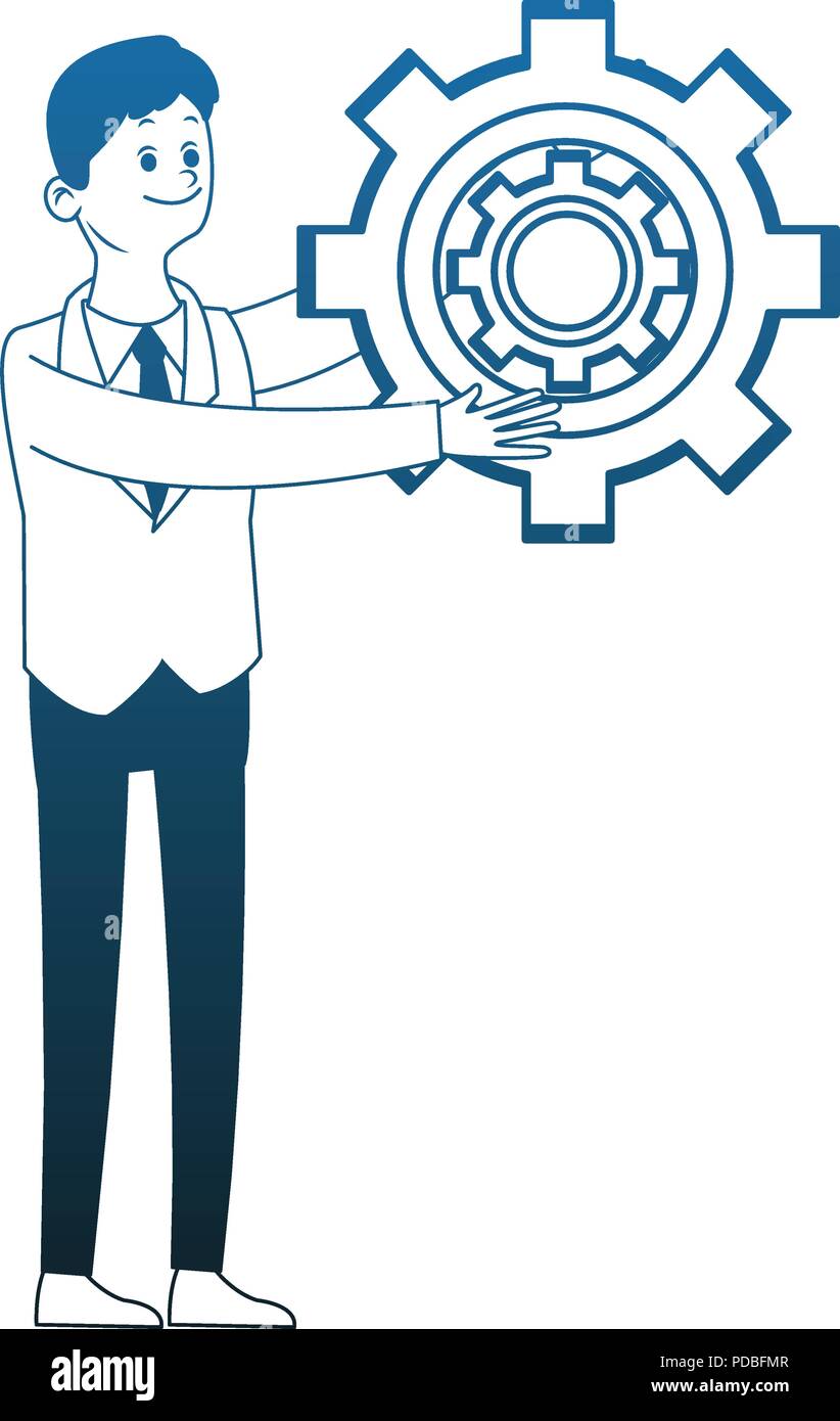 Businessman with gear symbol blue lines Stock Vector Image & Art - Alamy