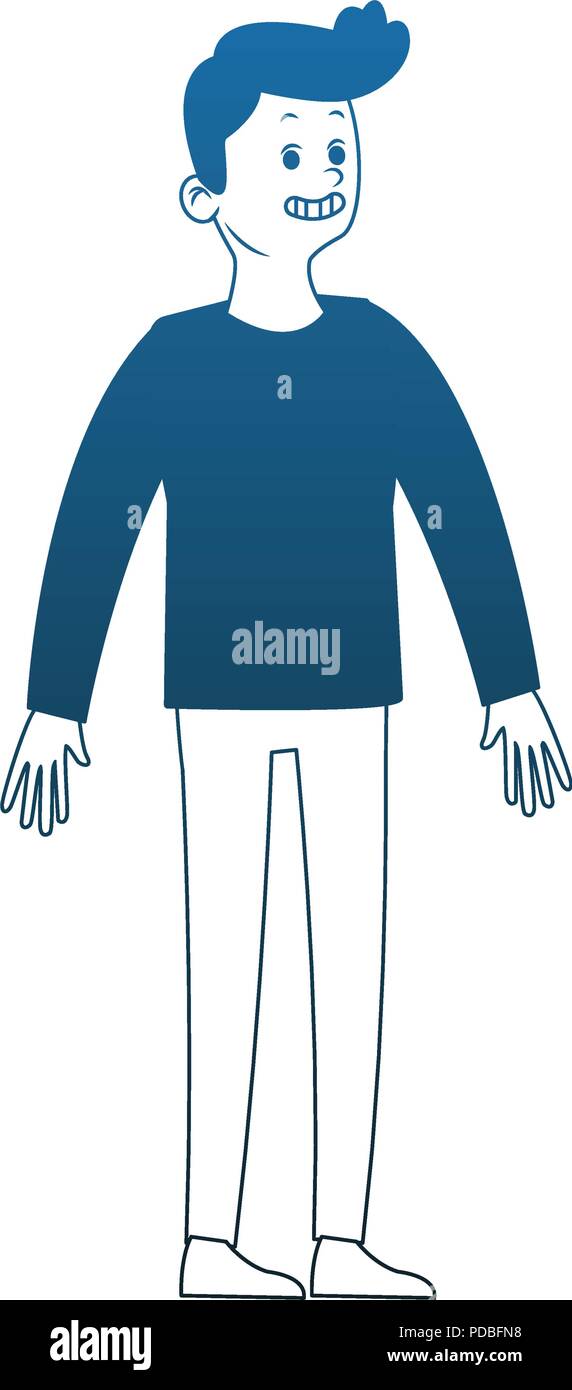 Young man cartoon blue lines Stock Vector
