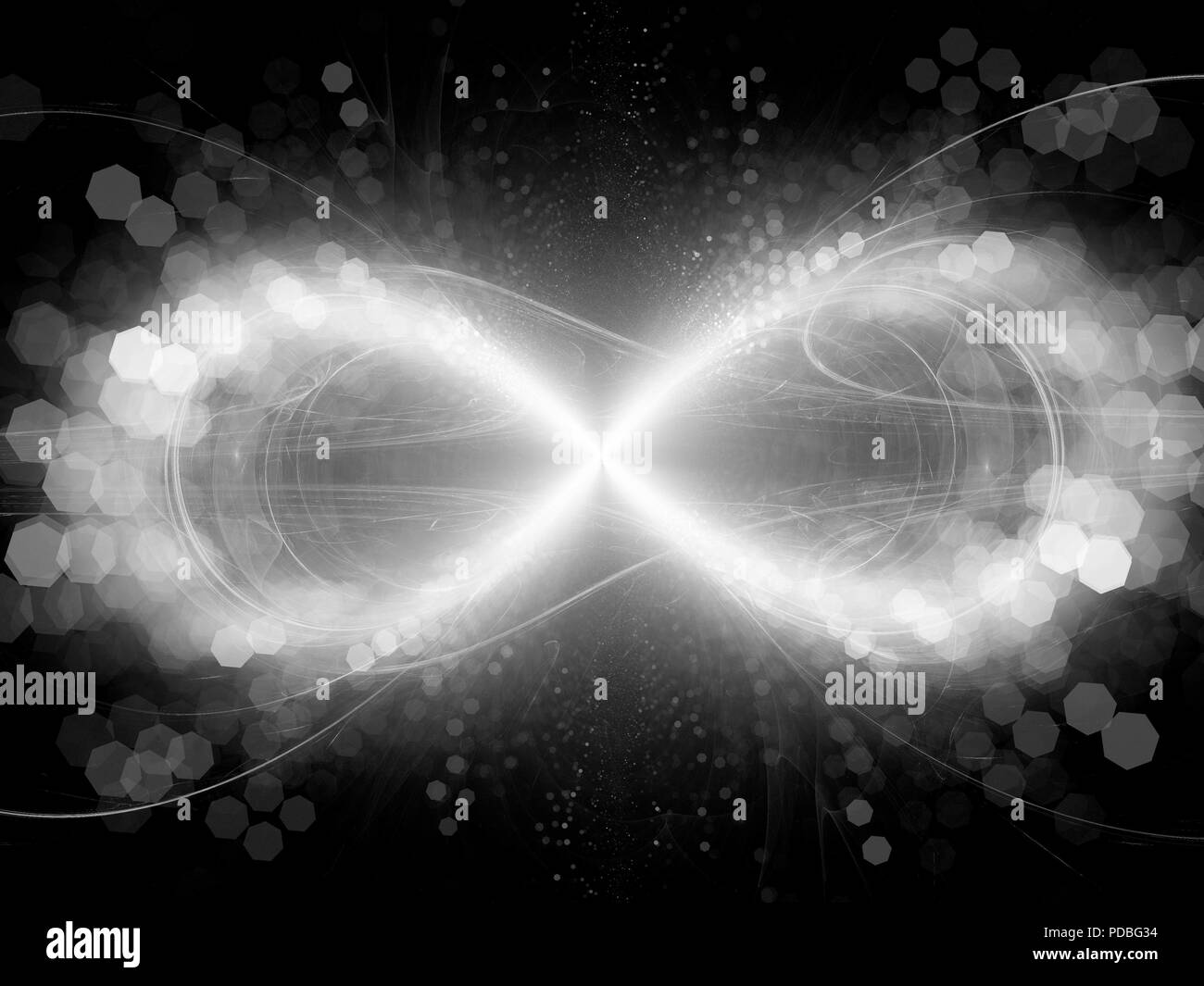 Infinity sign explosion with particles, computer generated abstract background, 3D rendering Stock Photo