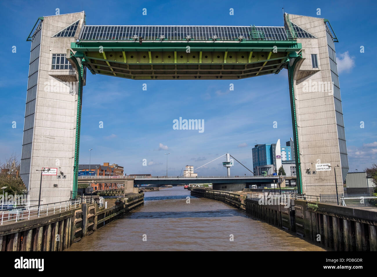 Hull flood defense over the river Hull. Stock Photo