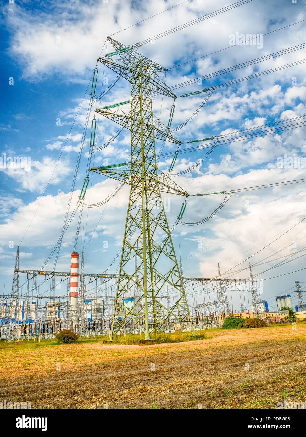 High Voltage Power Lines Stock Photo Alamy