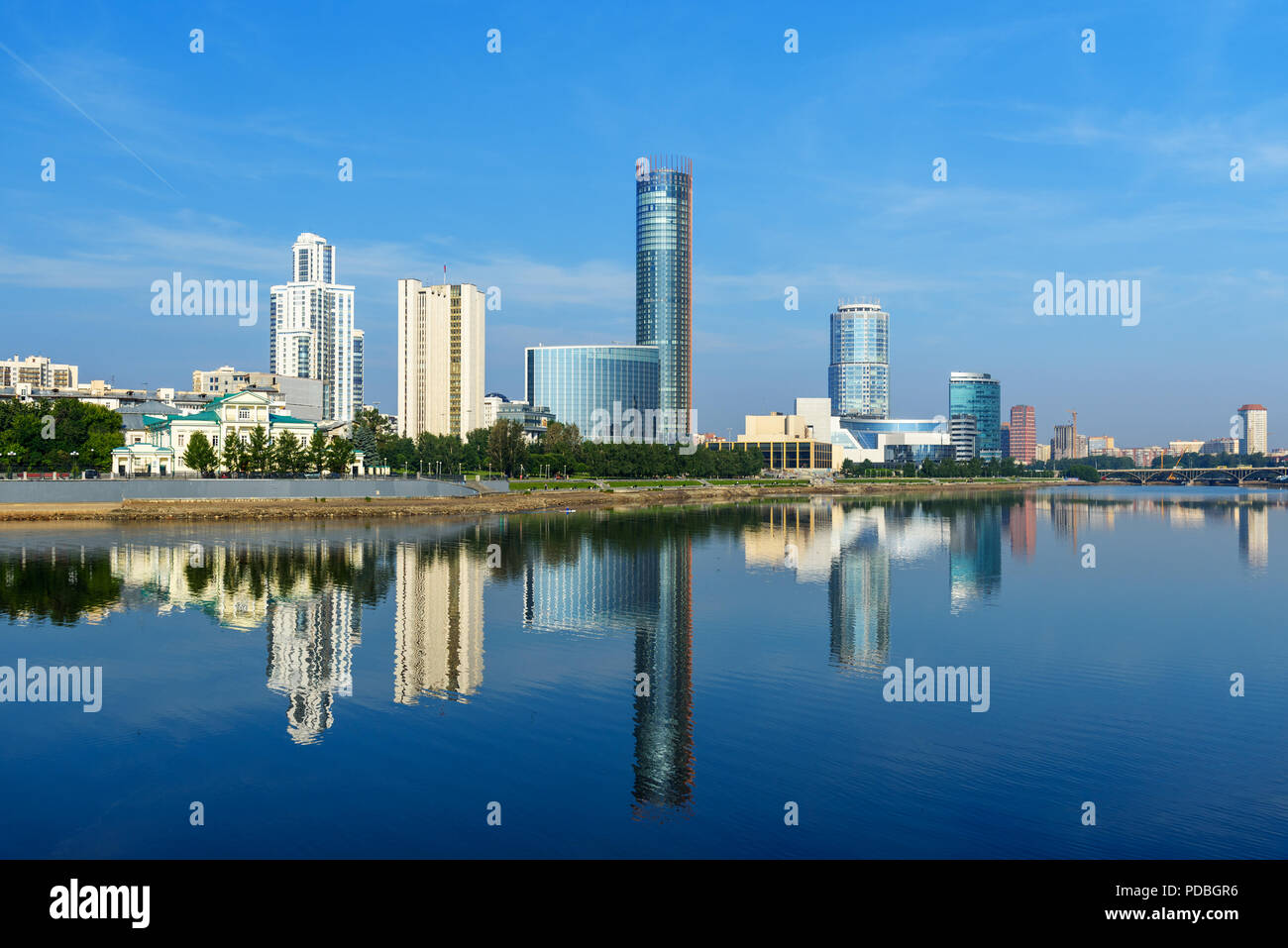 View of Yekaterinburg city center skyline and Iset river. Russia Stock Photo