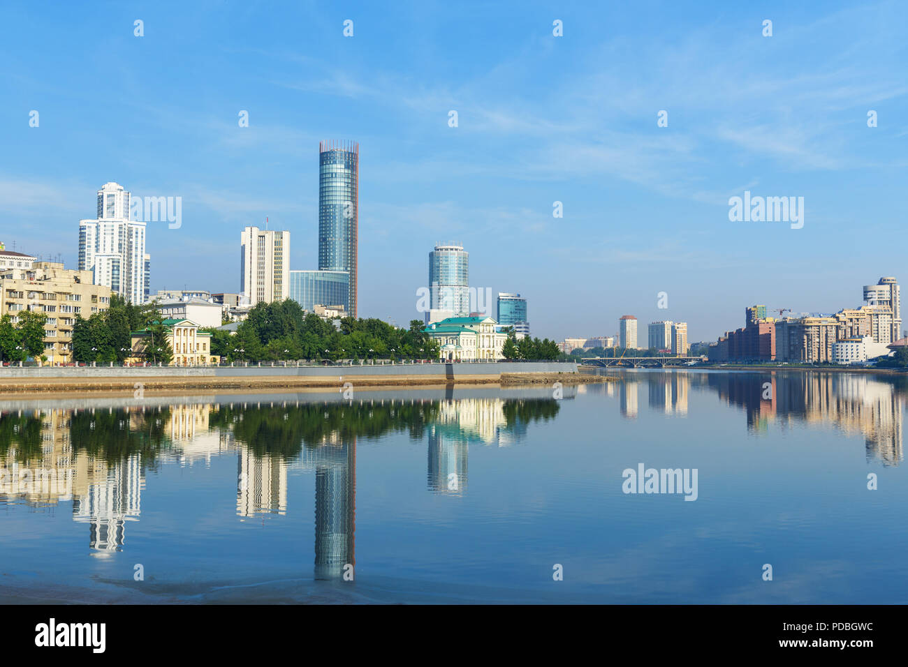 View of Yekaterinburg city center skyline and Iset river. Russia Stock Photo