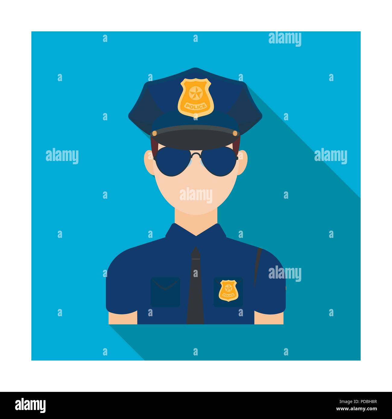 Police officer icon in flat design isolated on white background. Police symbol stock vector illustration. Stock Vector