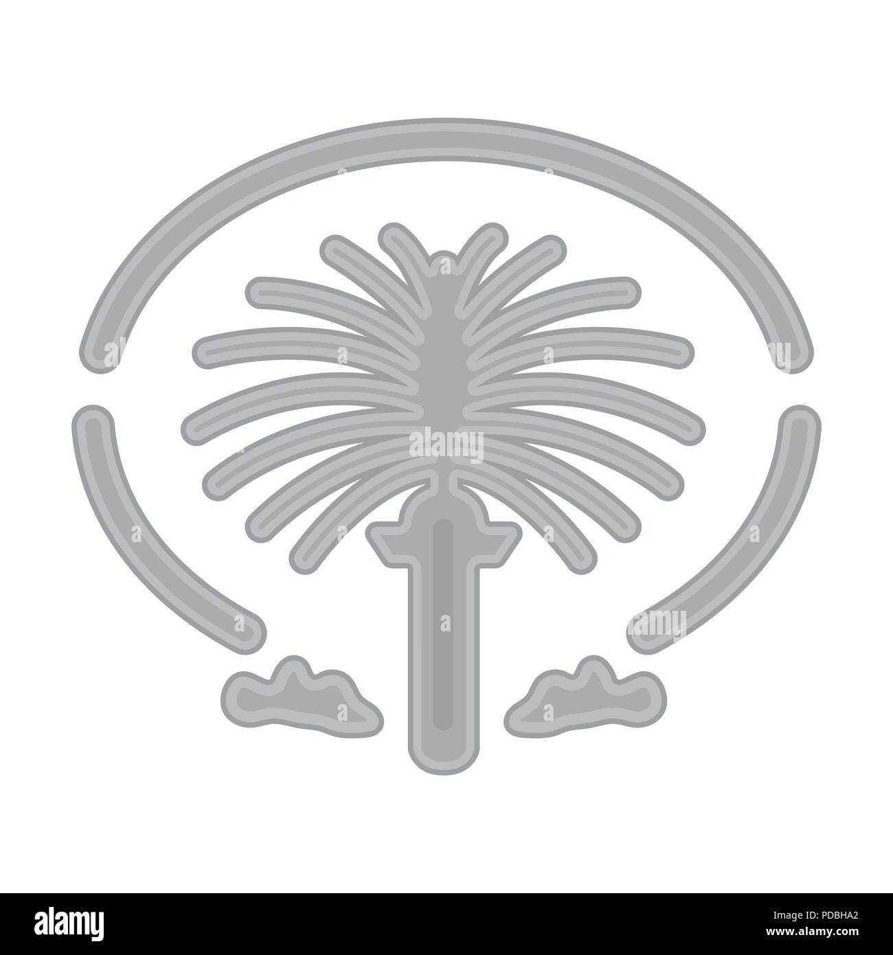 The Palm Jumeirah icon in monochrome style isolated on white background. Arab Emirates symbol vector illustration. Stock Vector