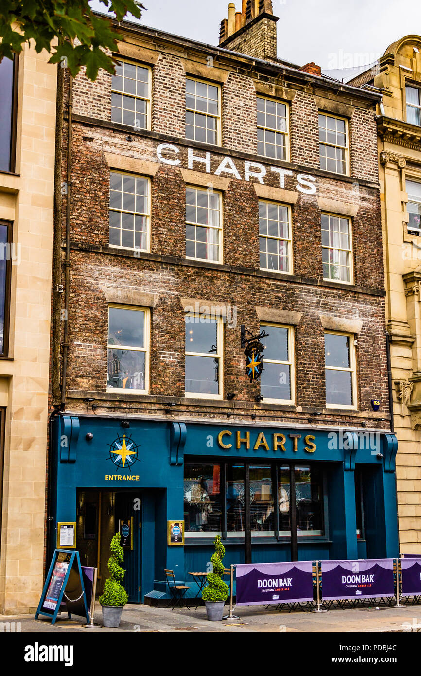 Charts bar pub opened in 2018 after the building,once a former sailors' map storing house, had been derelict for 7 years. Newcastle quayside, UK. Stock Photo