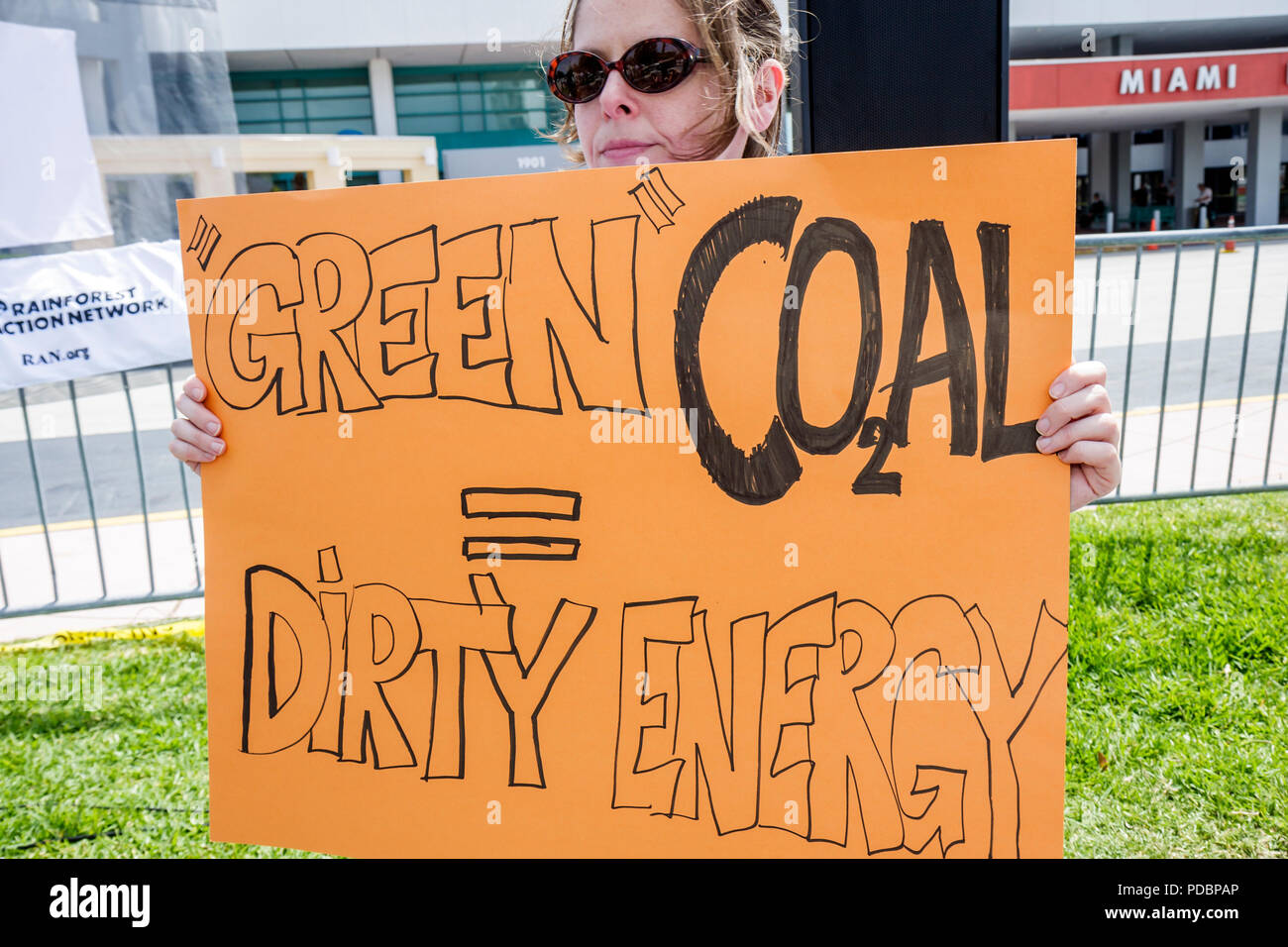 Miami Beach Florida,Convention Center,centre,Inter America Development Bank,banking,IDB,annual meeting,Amazon Watch,anti biofuels rally,protest,woman Stock Photo