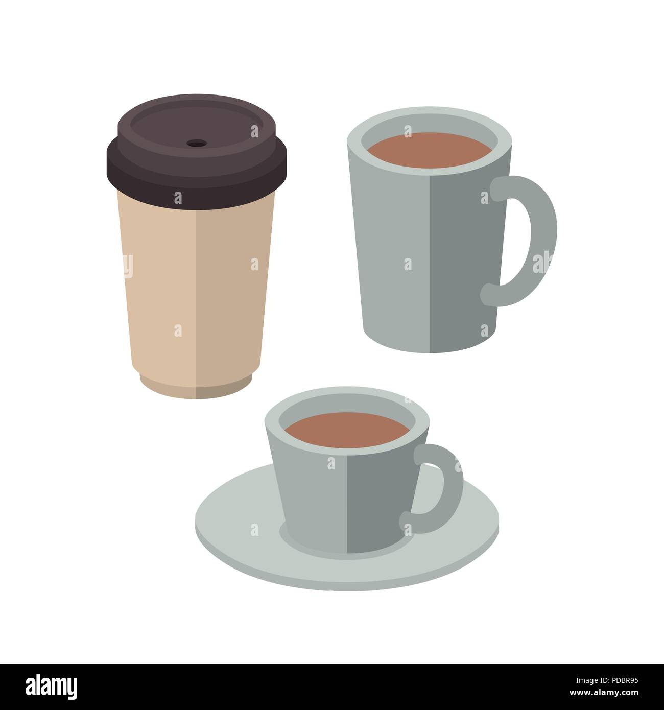 set coffee drinks isometrics icons Stock Vector