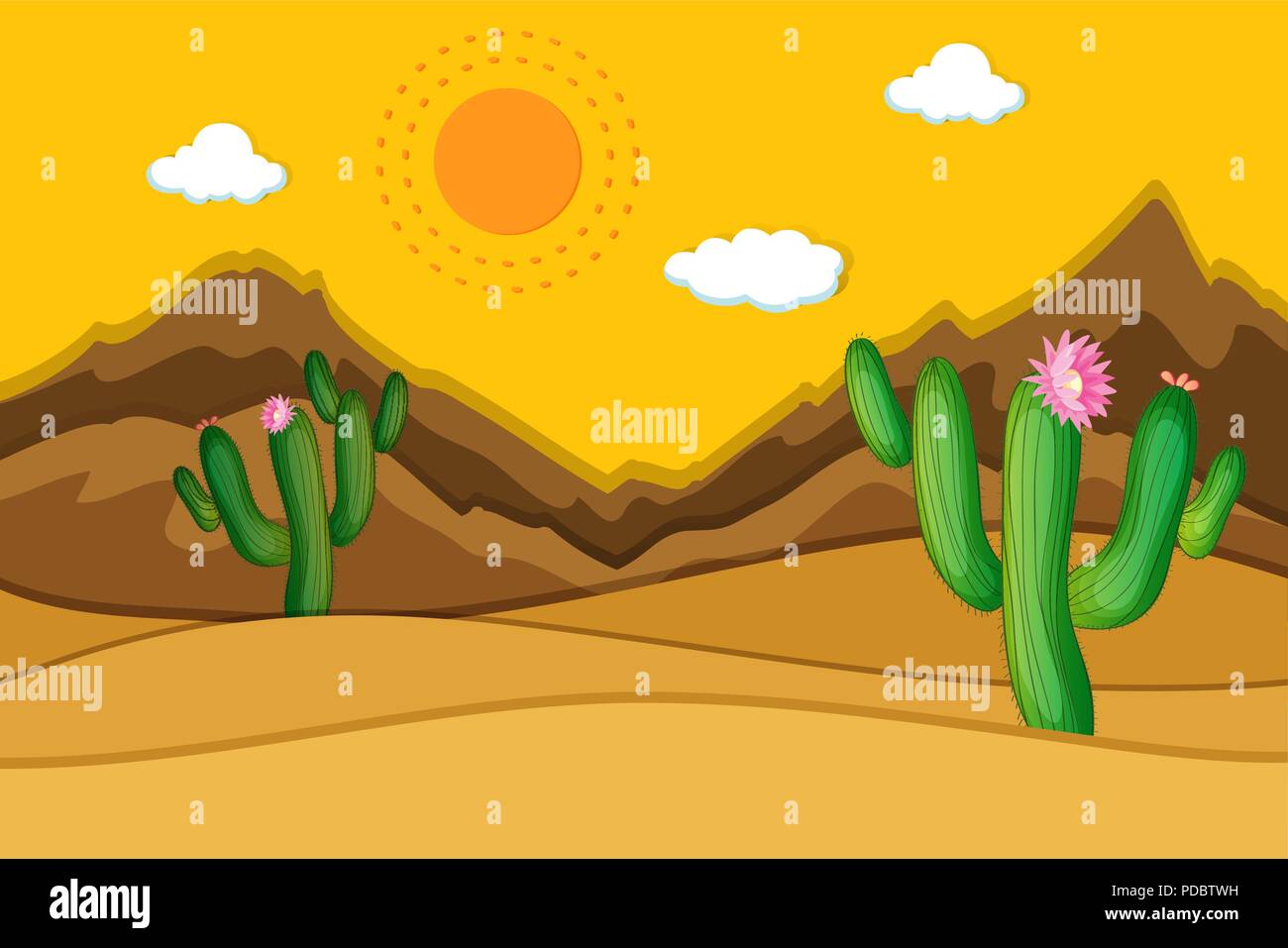Desert scene with cactus in foreground illustration Stock Vector Image ...