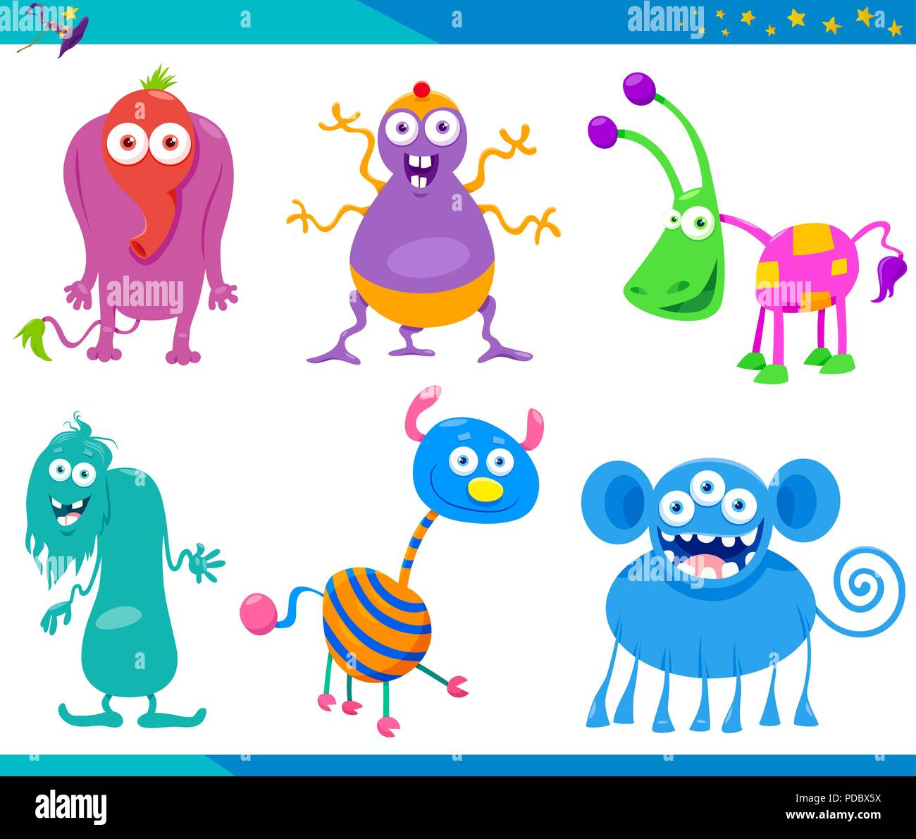 Cartoon Illustrations of Funny Fantasy Monsters or Frights Characters Set Stock Vector