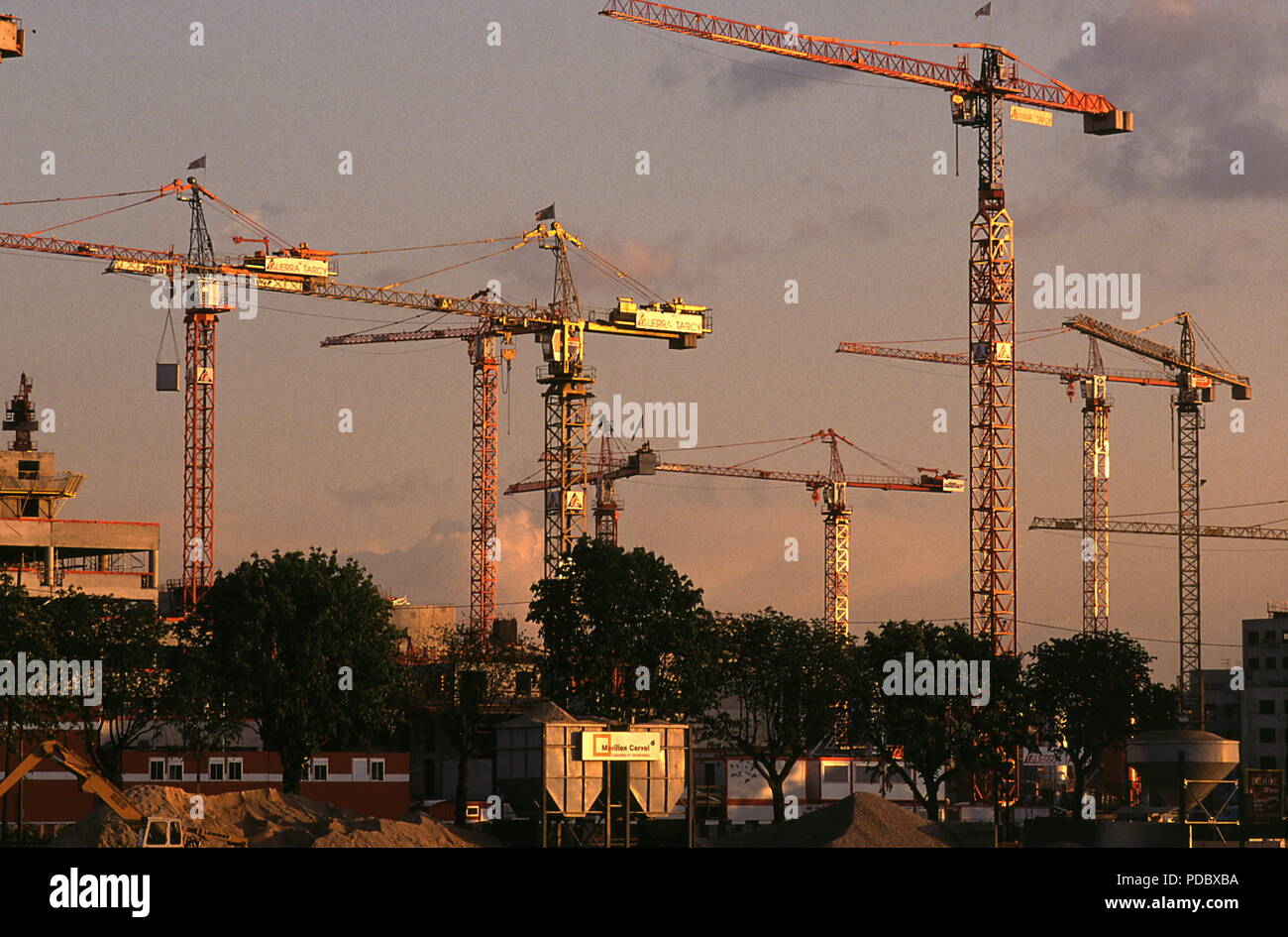 PARIS, FRANCE. CRANE CITY OVERHEAD TOWER CRANES ON