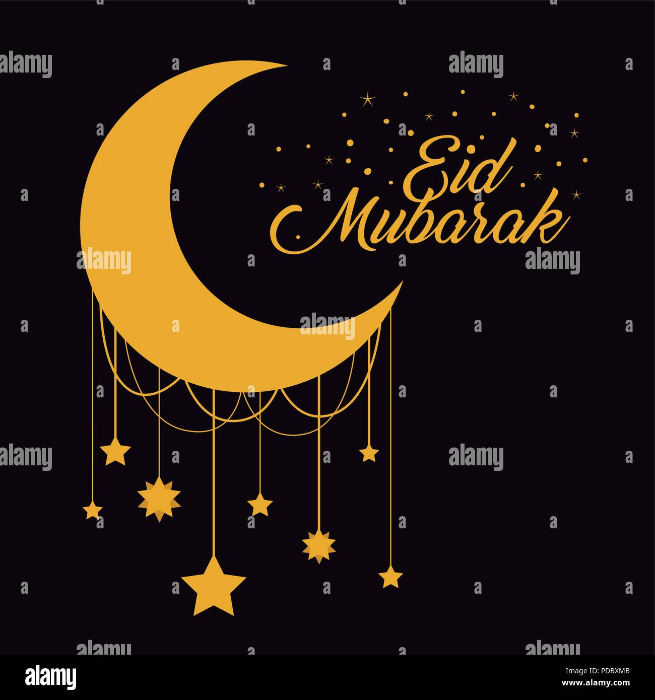 eid mubarak card with moon and stars hanging Stock Vector Image & Art