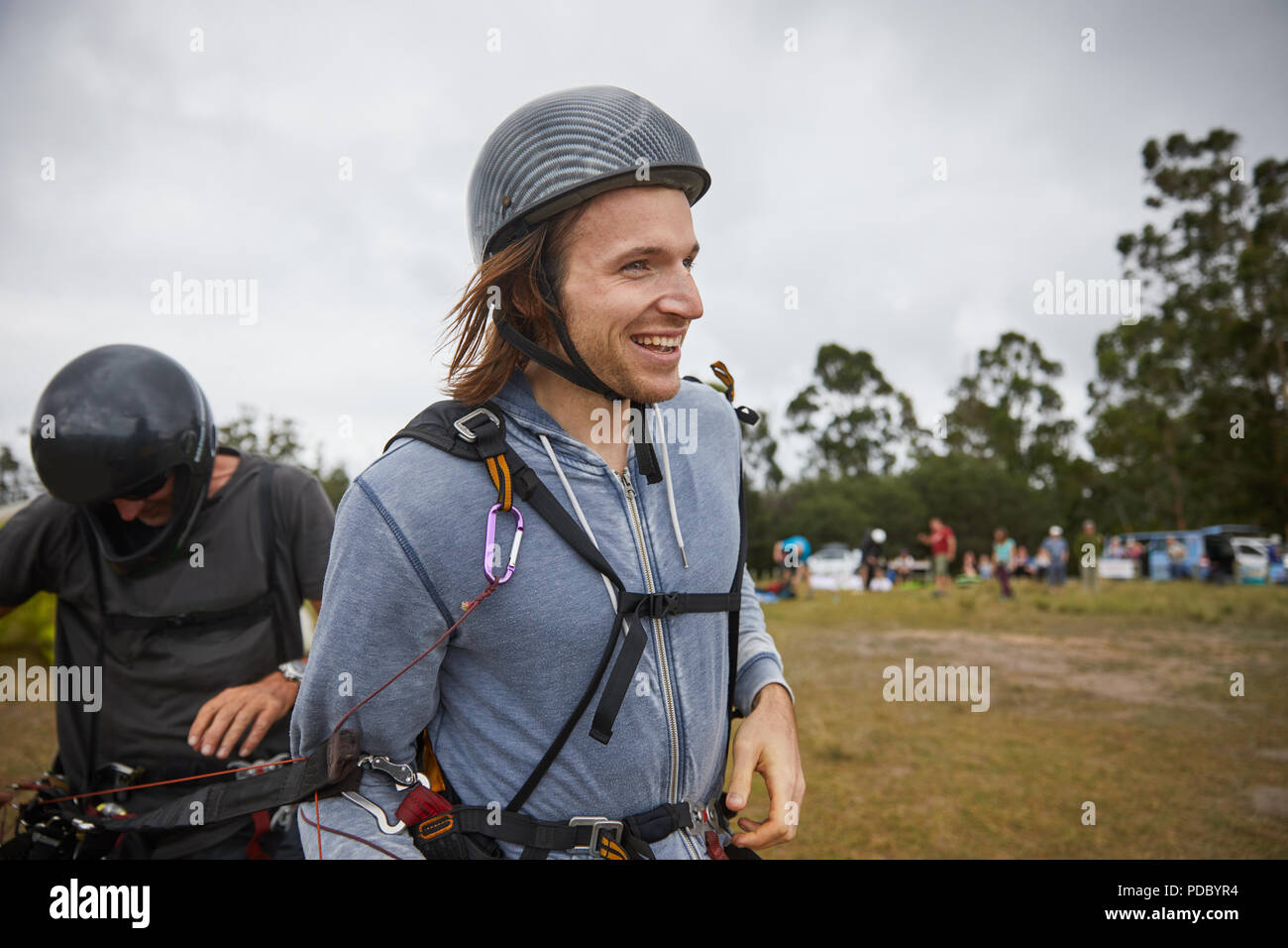 Smiling male paraglider Stock Photo