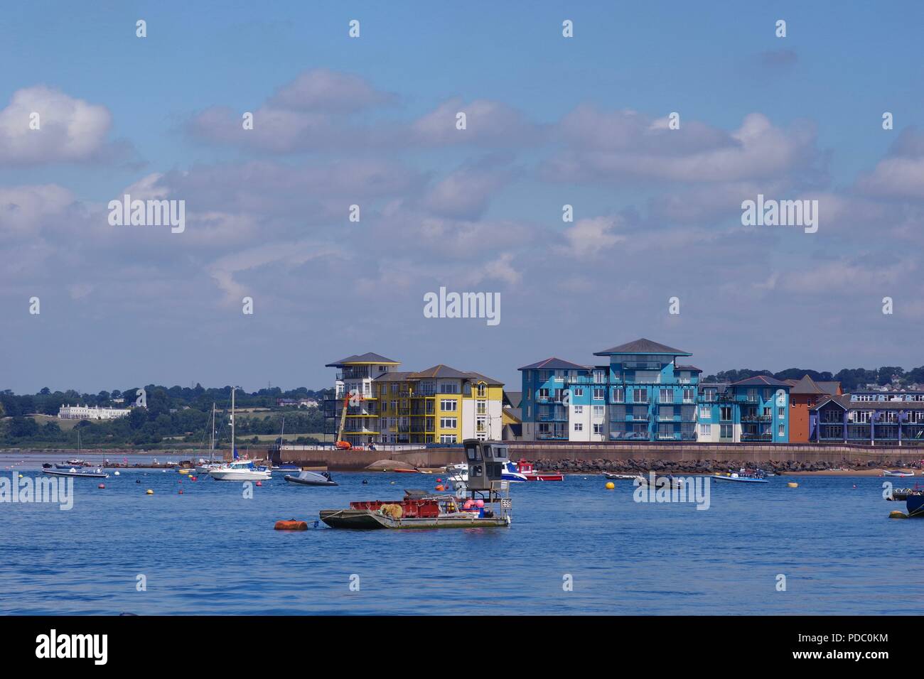 Colourful Luxury Flats on Exmouth Marina. Exe Estuary Boats on a