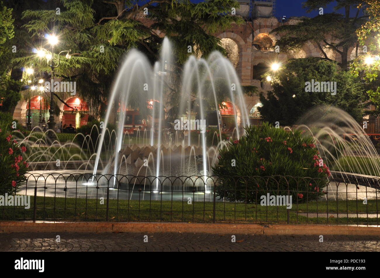 Fountain on Piazza Bra Verona in the night Stock Photo