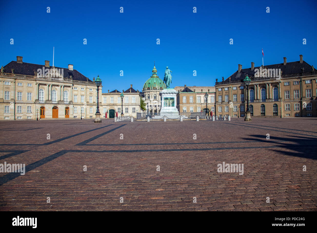 statue, square and famous Frederiks Church and statue in Copenhagen