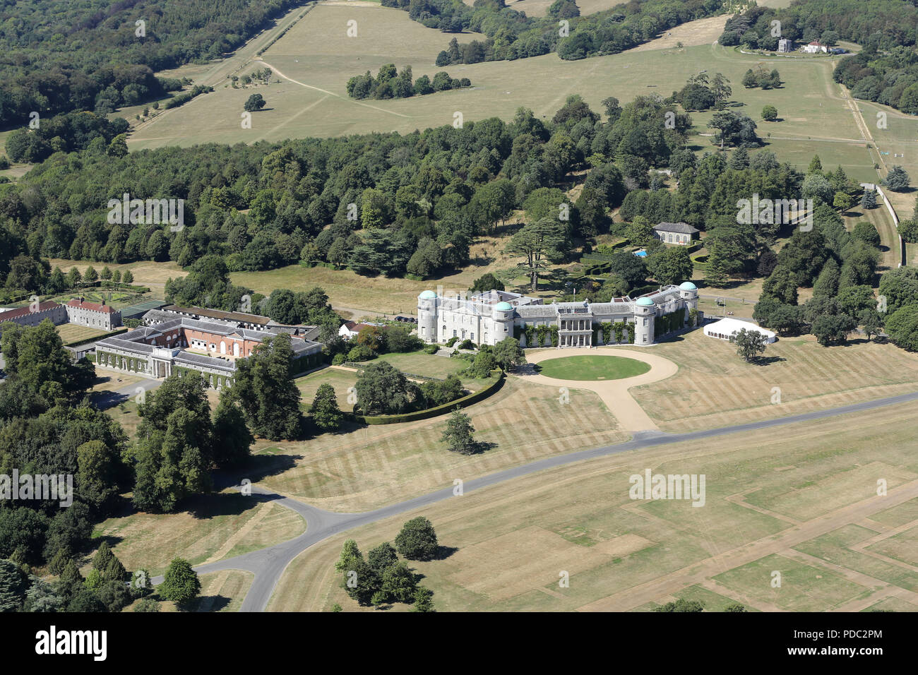 Aerial view of Goodwood House, home of the Duke of Richmond & Gordon Stock Photo