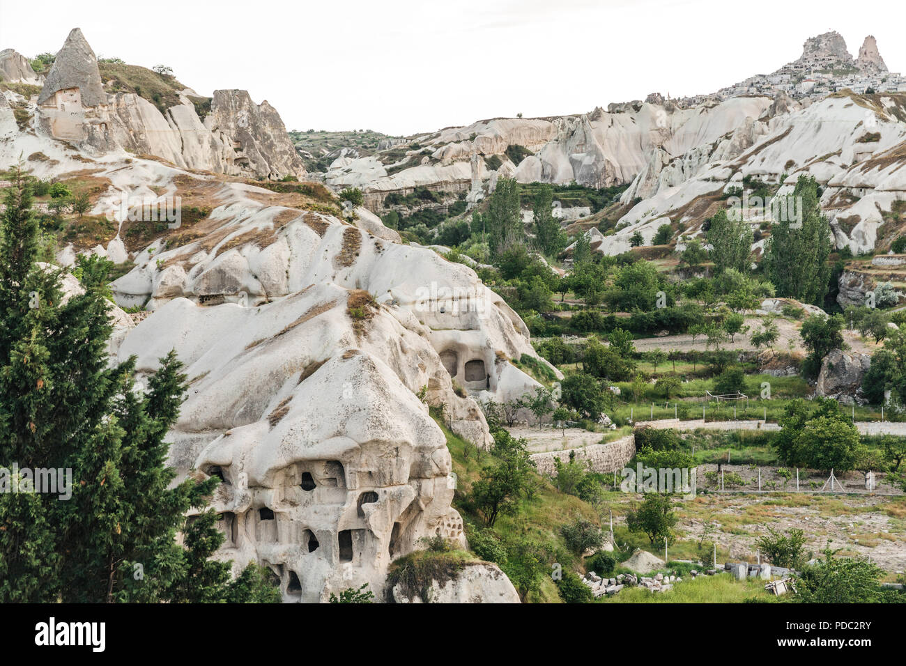 beautiful view of caves and rocks in goreme national park, cappadocia