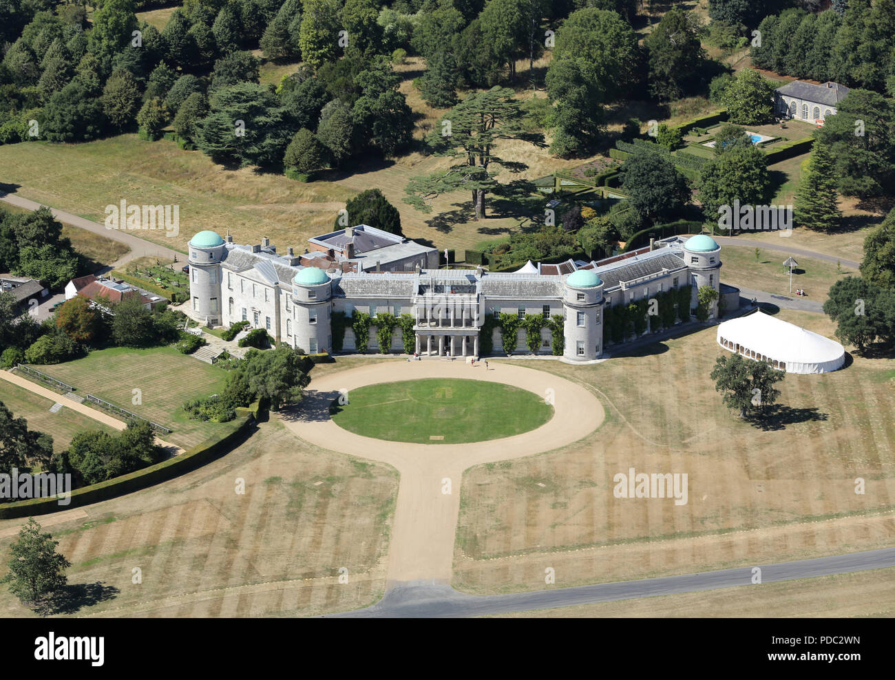 Aerial view of Goodwood House, home of the Duke of Richmond & Gordon Stock Photo