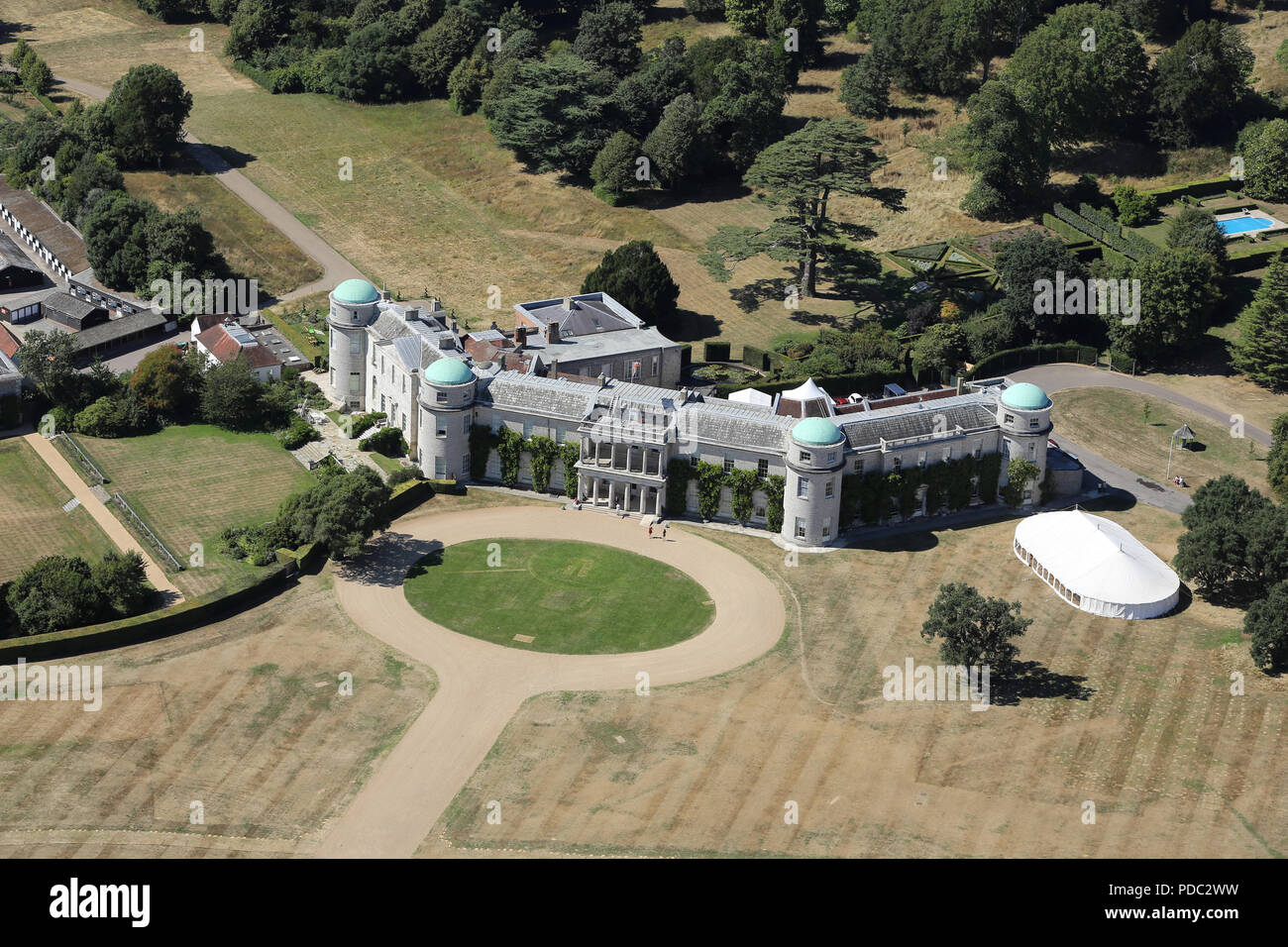 Aerial view of Goodwood House, home of the Duke of Richmond & Gordon Stock Photo