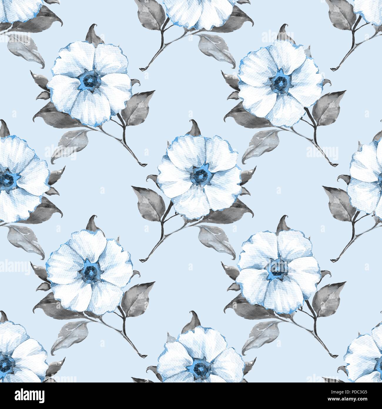 Floral seamless pattern. Watercolor background with white flowers Stock ...