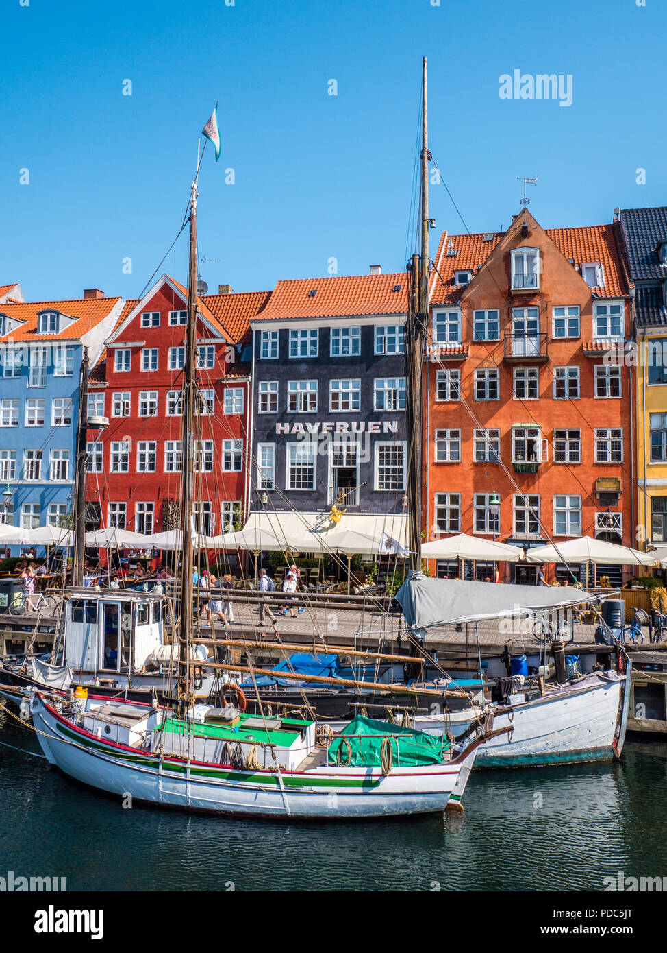 Traditional Boats, Nyhavn, Tourist Area, Canal, Copenhagen, Zealand, Denmark, Europe. Stock Photo
