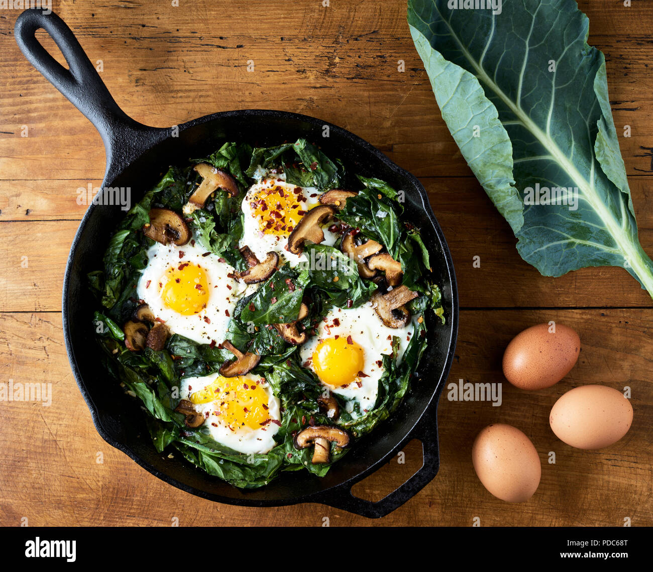 Eggs & Greens Skillet Stock Photo Alamy