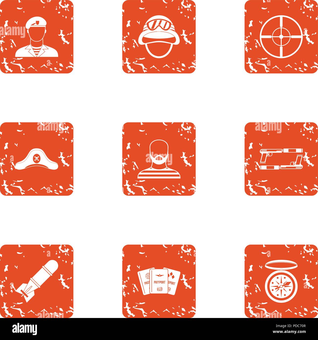 Collide icons set, grunge style Stock Vector