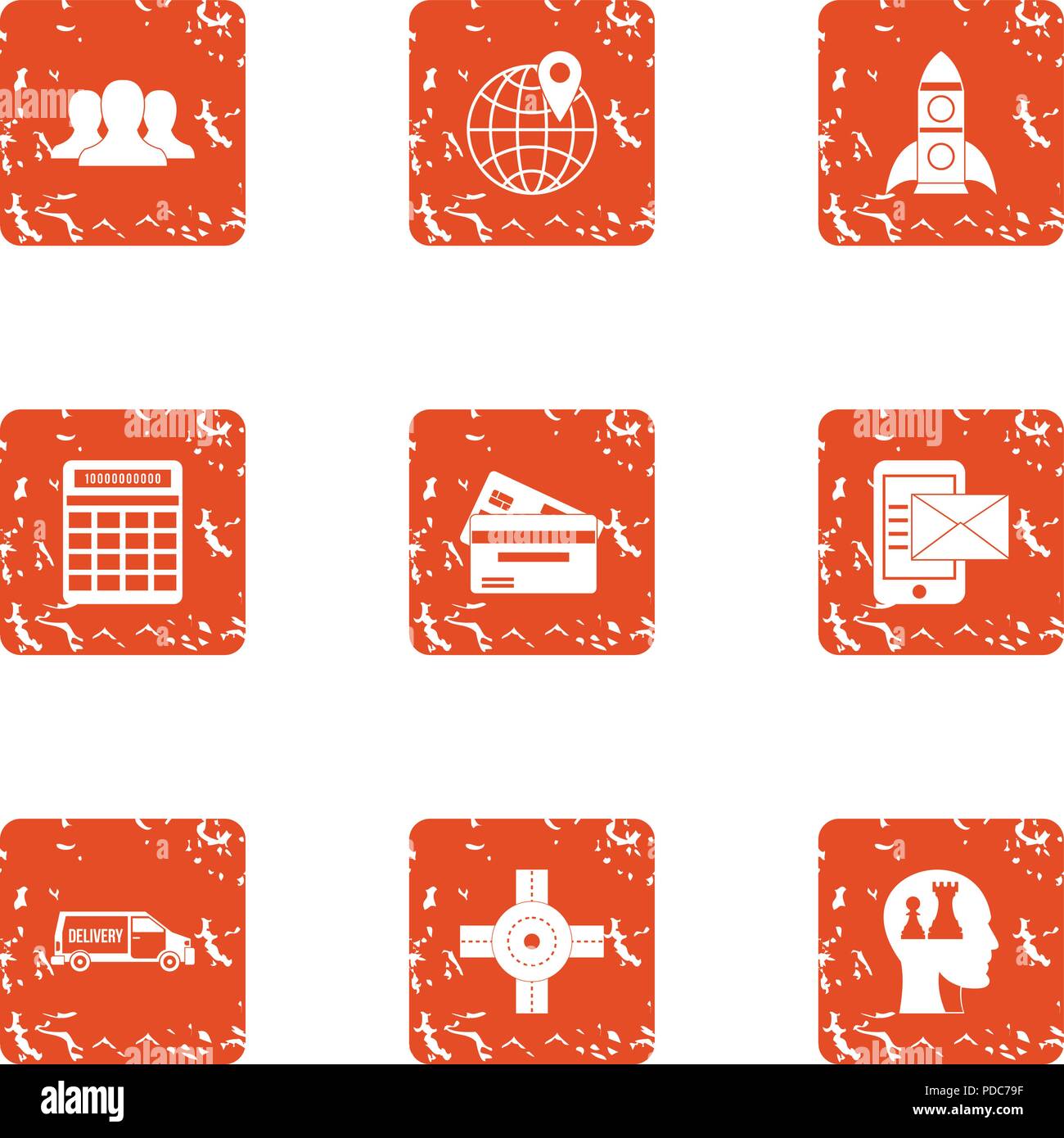 Genius icons set, grunge style Stock Vector
