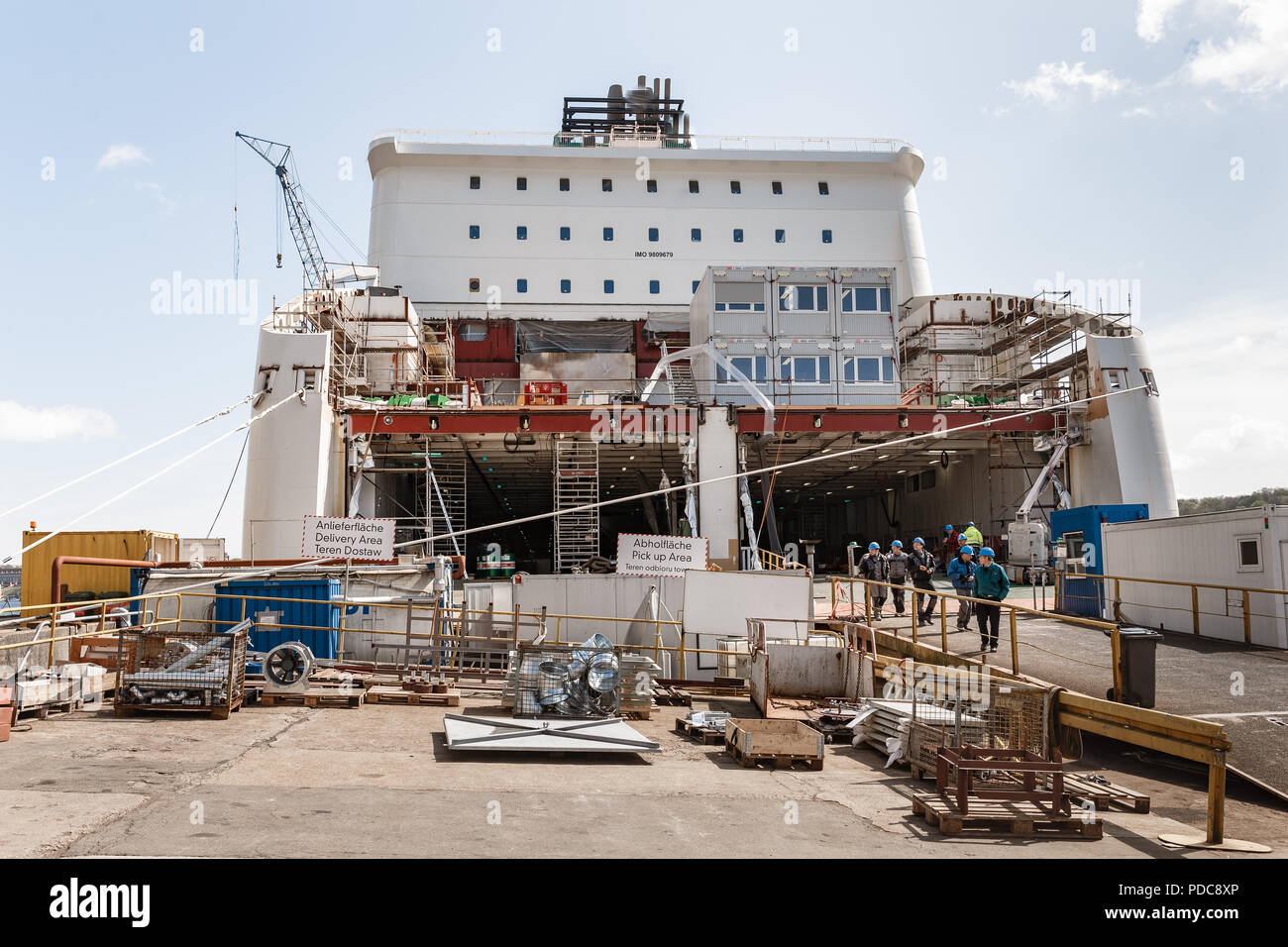 Flensburg, Germany. 03rd May, 2018. The RoRo newbuilding 