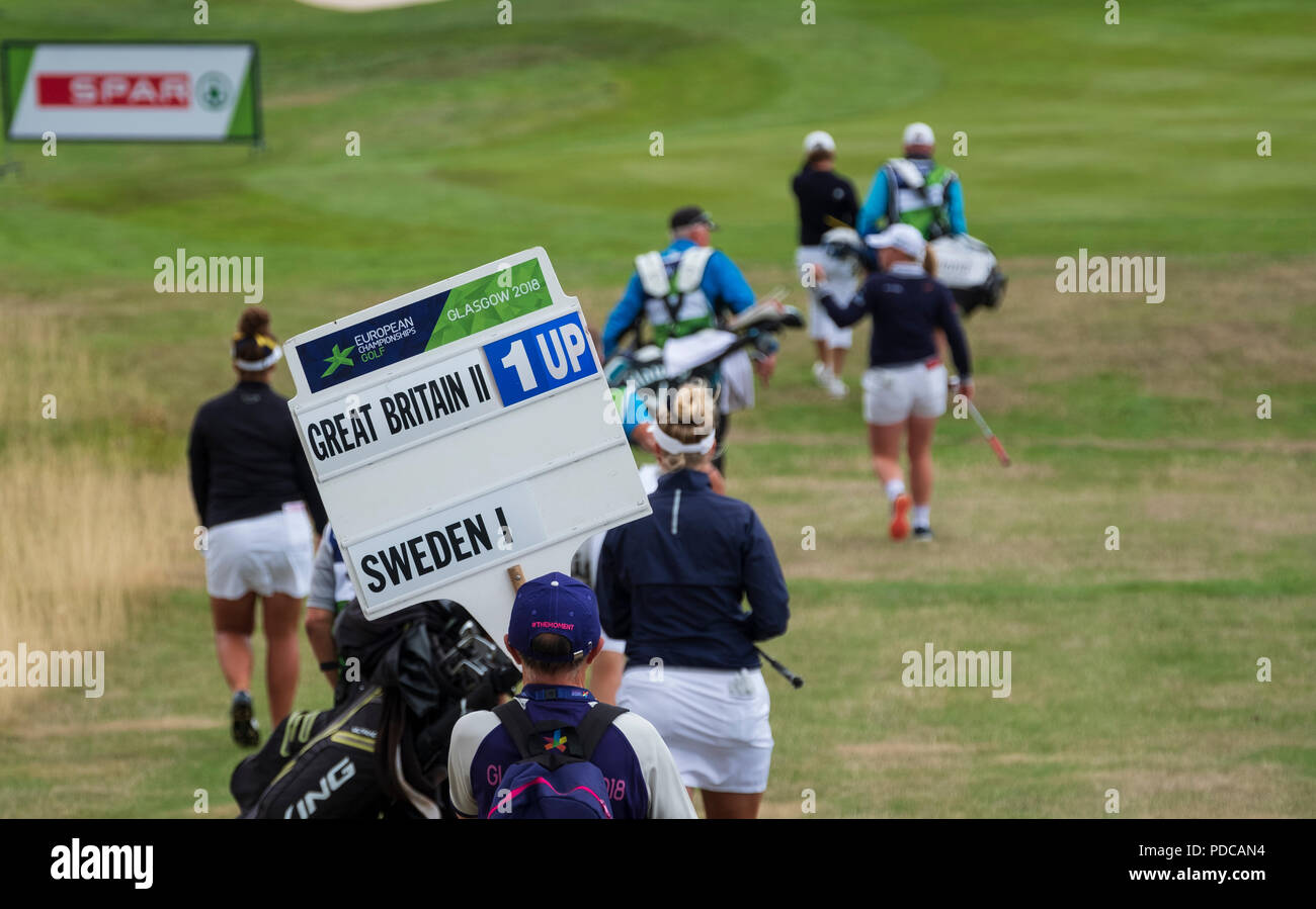 Gleneagles, Scotland, UK; 8 August, 2018.  European Championships 2018. Day one of golf competition at Gleneagles..Men's and Women's Team Championships Round Robin Group Stage - 1st Round. Four Ball Match Play format. Match 13 Great Britain 2 v Sweden 1 Ladies. Catriona Matthew and Holly Clyburn won 3 and 2. Credit: Iain Masterton/Alamy Live News Stock Photo