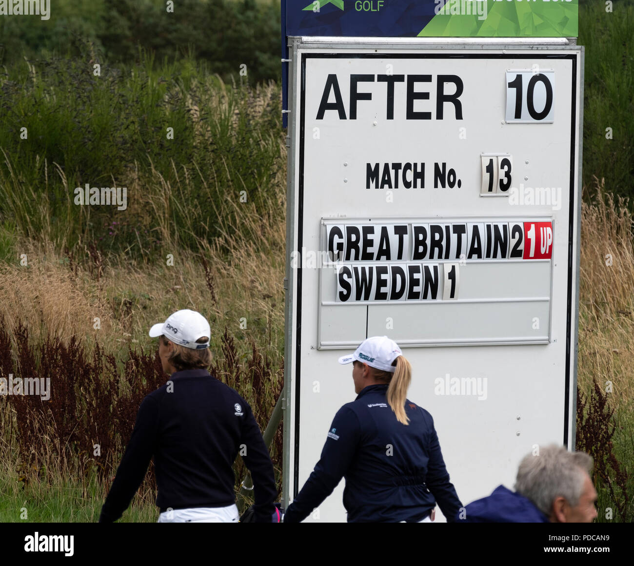 Gleneagles, Scotland, UK; 8 August, 2018.  European Championships 2018. Day one of golf competition at Gleneagles..Men's and Women's Team Championships Round Robin Group Stage - 1st Round. Four Ball Match Play format. Match 13 Great Britain 2 v Sweden 1 Ladies. Catriona Matthew and Holly Clyburn won 3 and 2. Credit: Iain Masterton/Alamy Live News Stock Photo