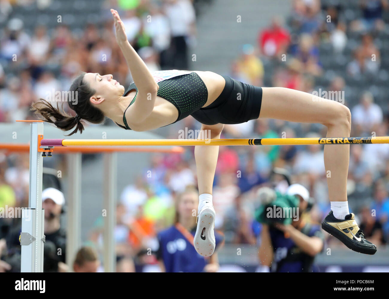 Berlin, Germany. 08th Aug, 2018. Athletics, European Championships in the Olympic Stadium: Highjump, Women, Qualification, Mariya Lasitskene of the neutral team of Russian athletes in action. Credit: Michael Kappeler/dpa/Alamy Live News Stock Photo