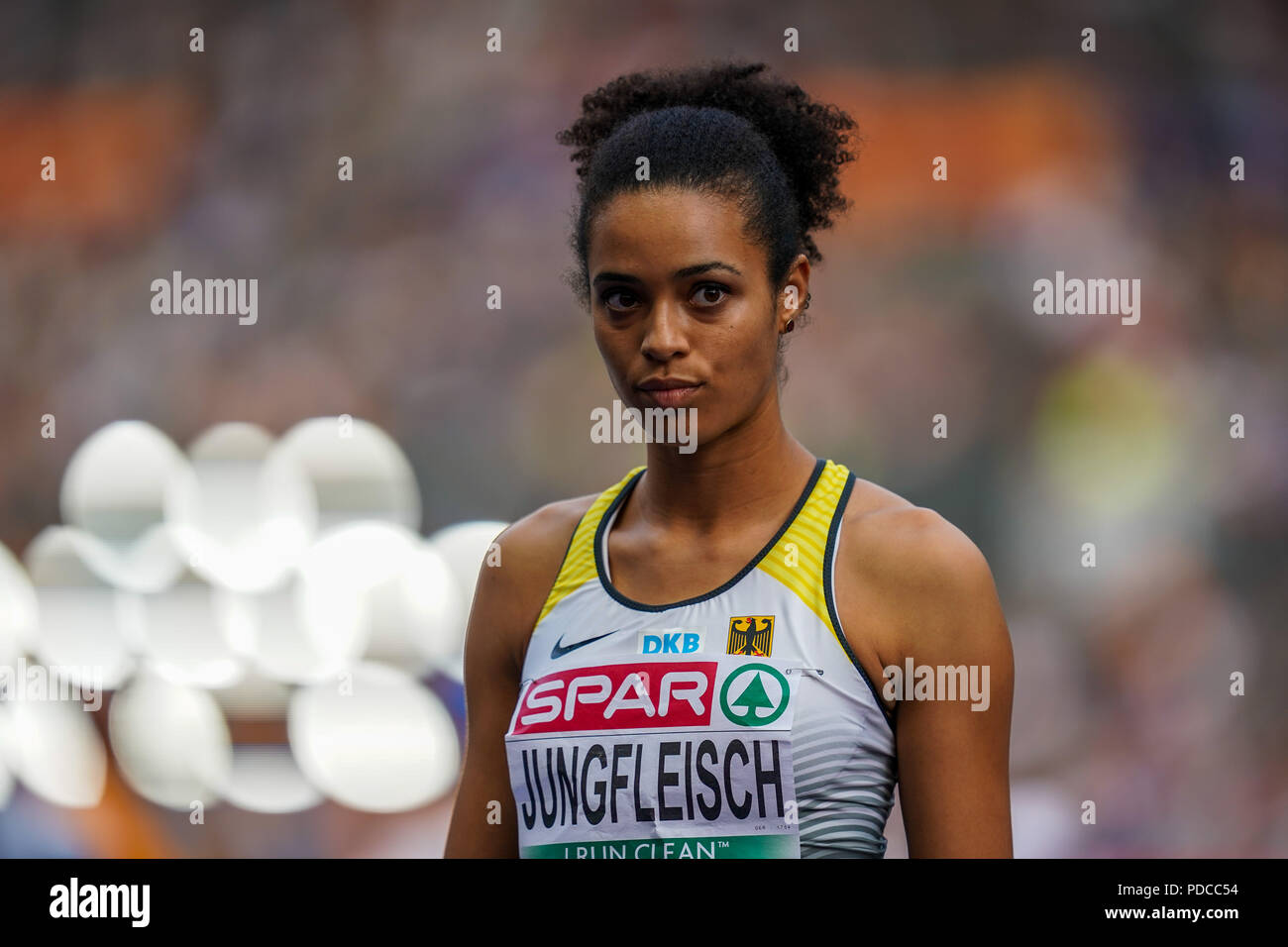 Berlin, Germany. August 8, 2018: Marie-Laurence Jungfleisch of Germany during High jump qualification for women at the Olympic Stadium in Berlin at the European Athletics Championship. Ulrik Pedersen/CSM Credit: Cal Sport Media/Alamy Live News Stock Photo