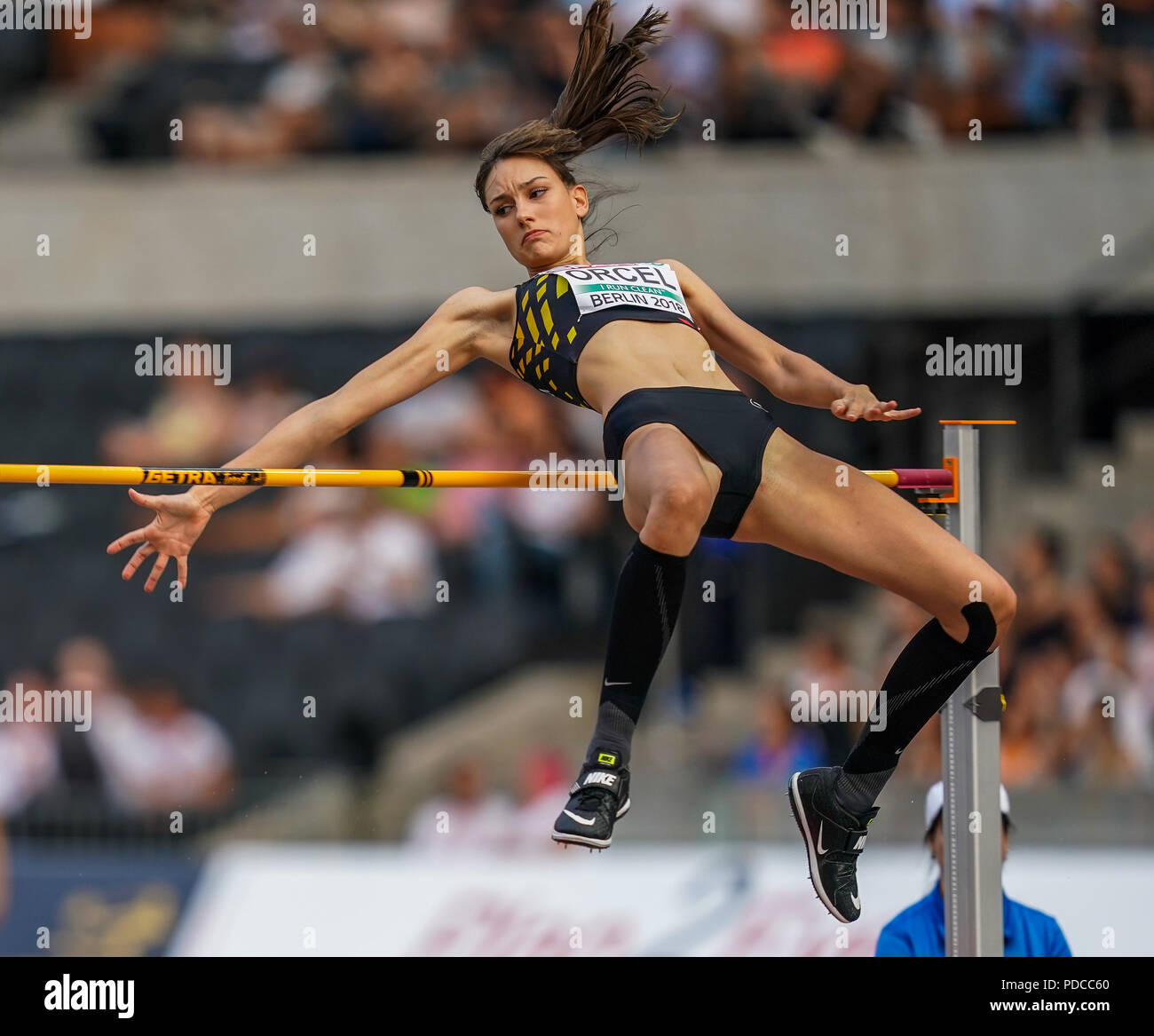Berlin, Germany. August 8, 2018: Claire Orcel of Belgium during High jump qualification for women at the Olympic Stadium in Berlin at the European Athletics Championship. Ulrik Pedersen/CSM Credit: Cal Sport Media/Alamy Live News Stock Photo