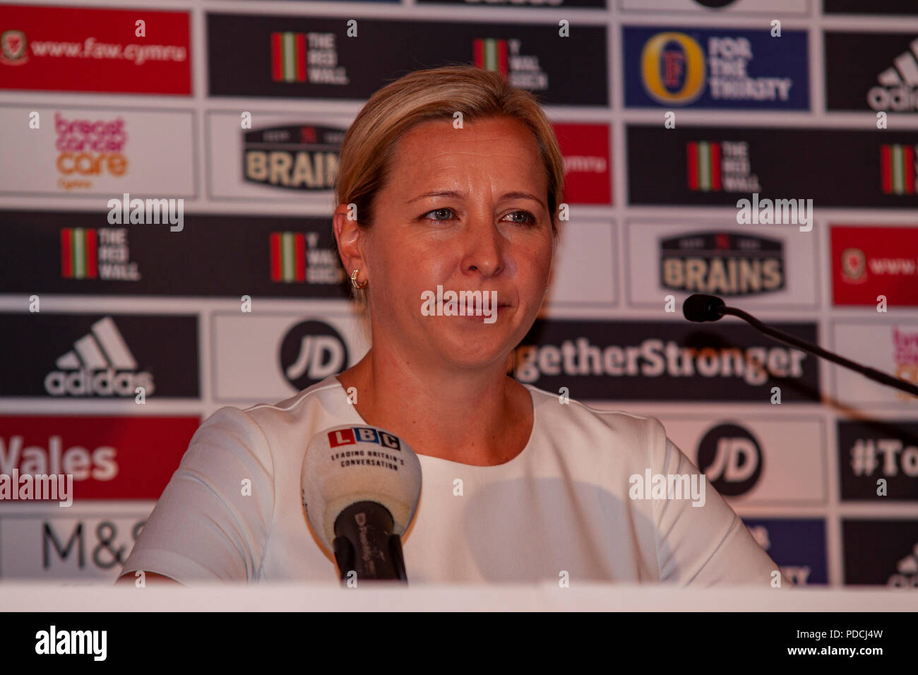 Cardiff Bay, Wales. 9th August, 2018. Jayne Ludlow announces her Welsh squad at the National Eisteddfod for the upcoming FIFA Women's World Cup Qualifier against England. Lewis Mitchell/YCPD. Credit: Lewis Mitchell/Alamy Live News Stock Photo