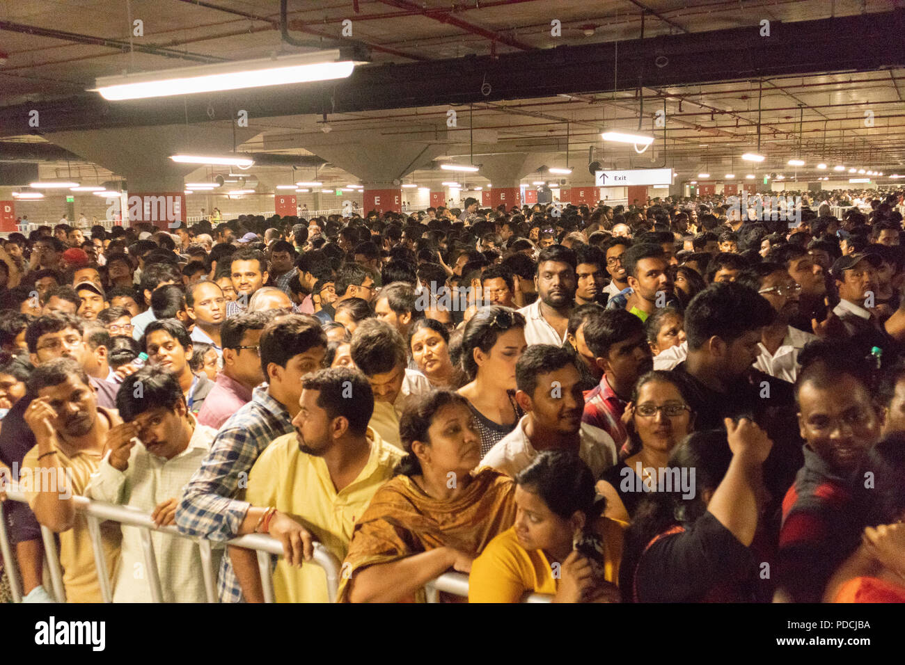 Hyderabad,India. 09th August,2018.People wait in line to enter newly opened  Ikea store in Hyderabad,India.Staff let in 10-15 customers every few  minutes to prevent stampede.This is IKEA's first store in India.Credit:  Sanjay Borra/Alamy