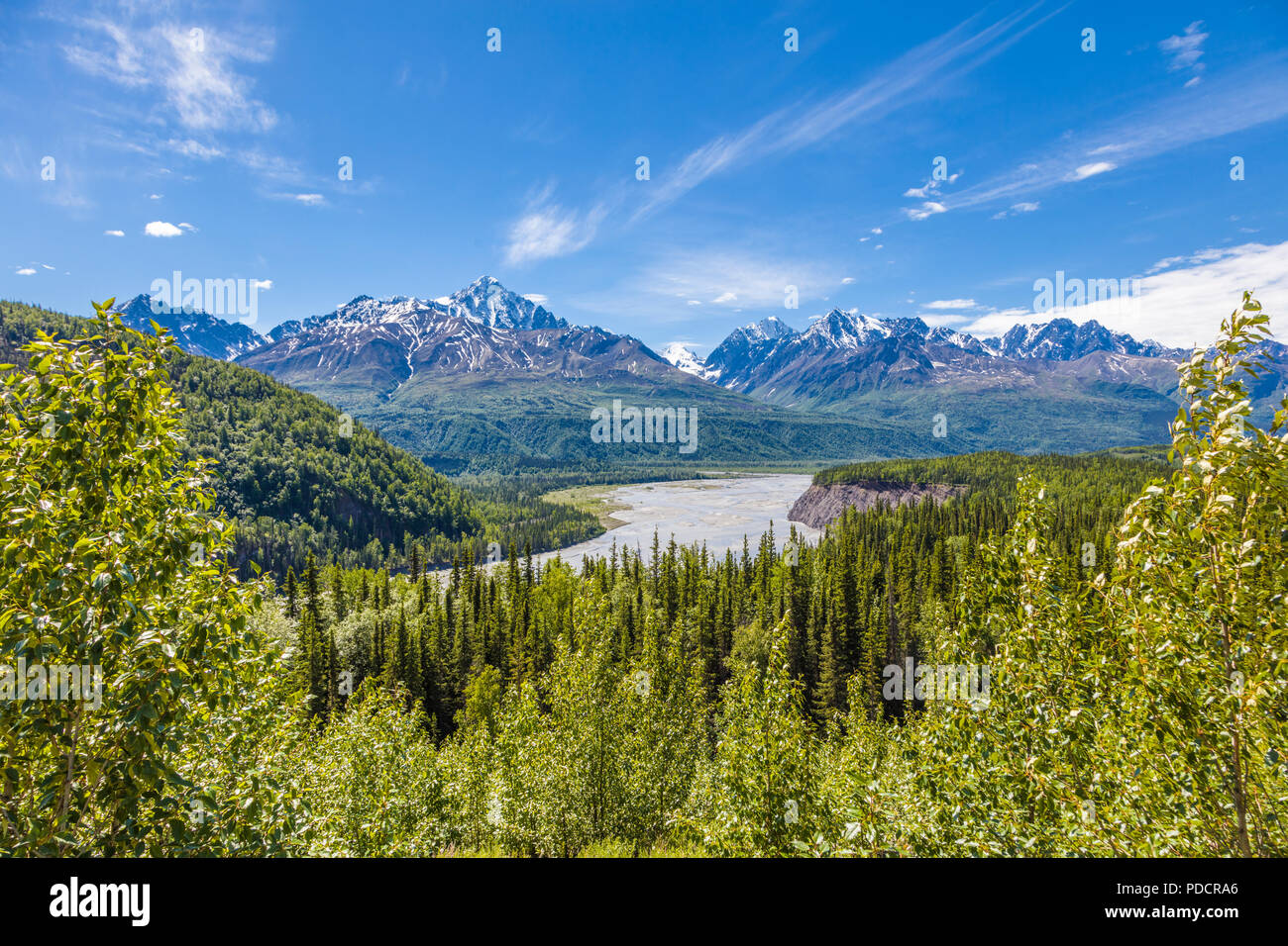 Matanuska River along the Glenn Highway between Anchorage and Glennallen in Alaska Stock Photo