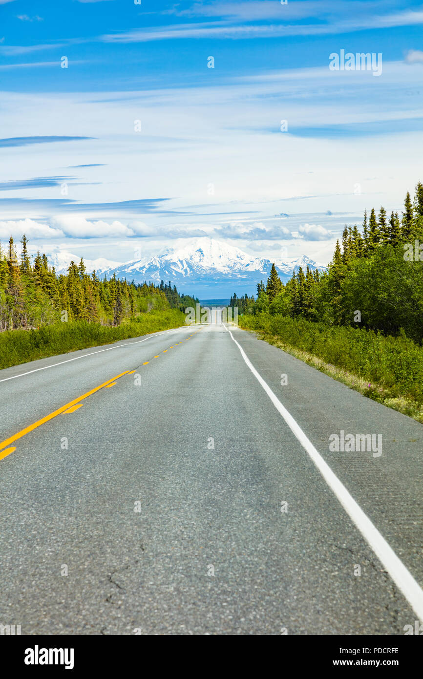 Straight smooth section of the Glenn Highway between Anchorage and