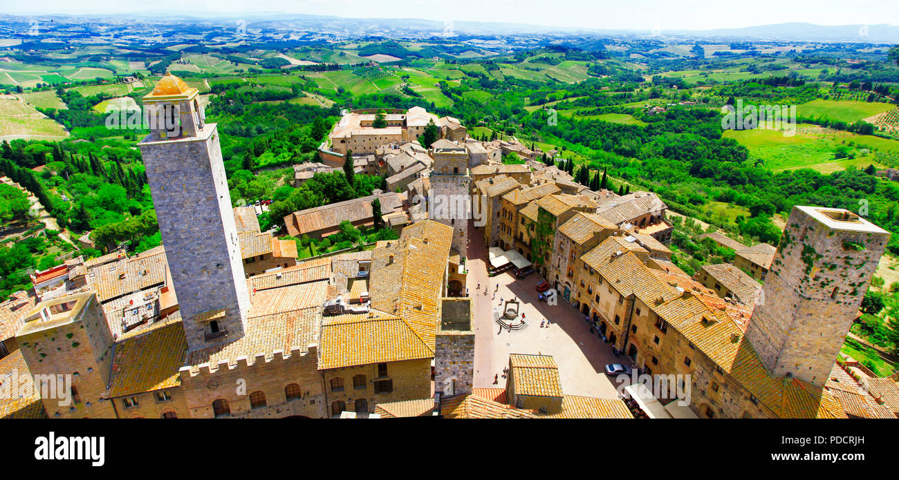 San Gimignano village,panoramic view,Tuscany,Italy Stock Photo - Alamy