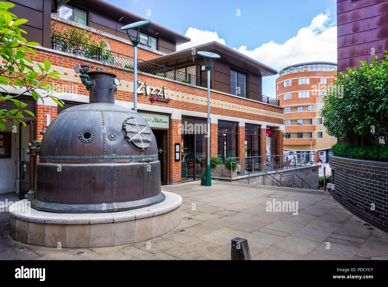 Town centre regeneration of Eldridge Pope Brewery Site - Brewery Square, Dorchester, Dorset, UK on 8 August 2018 Stock Photo