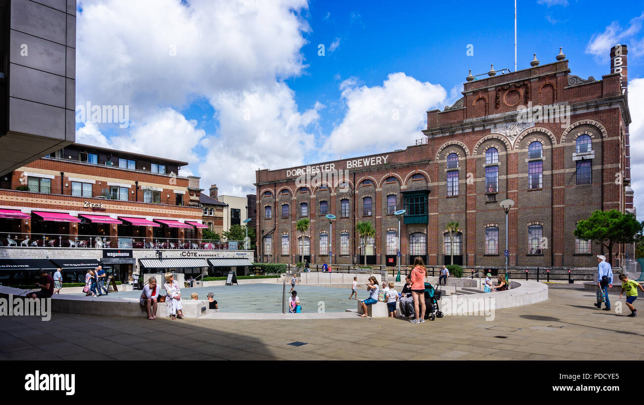 Town centre regeneration of Eldridge Pope Brewery Site - Brewery Square, Dorchester, Dorset, UK on 8 August 2018 Stock Photo