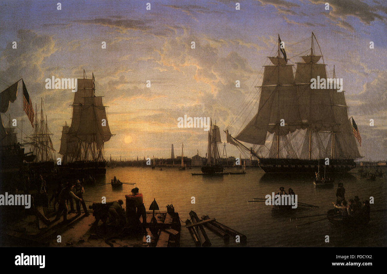 Boston Harbor from Constitution Wharf, Salmon, Robert, 1833. Stock Photo
