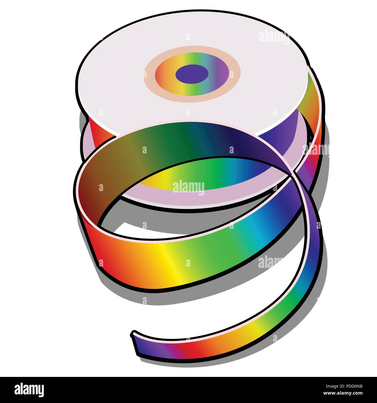 Spool of colored ribbon isolated on white background. Vector cartoon