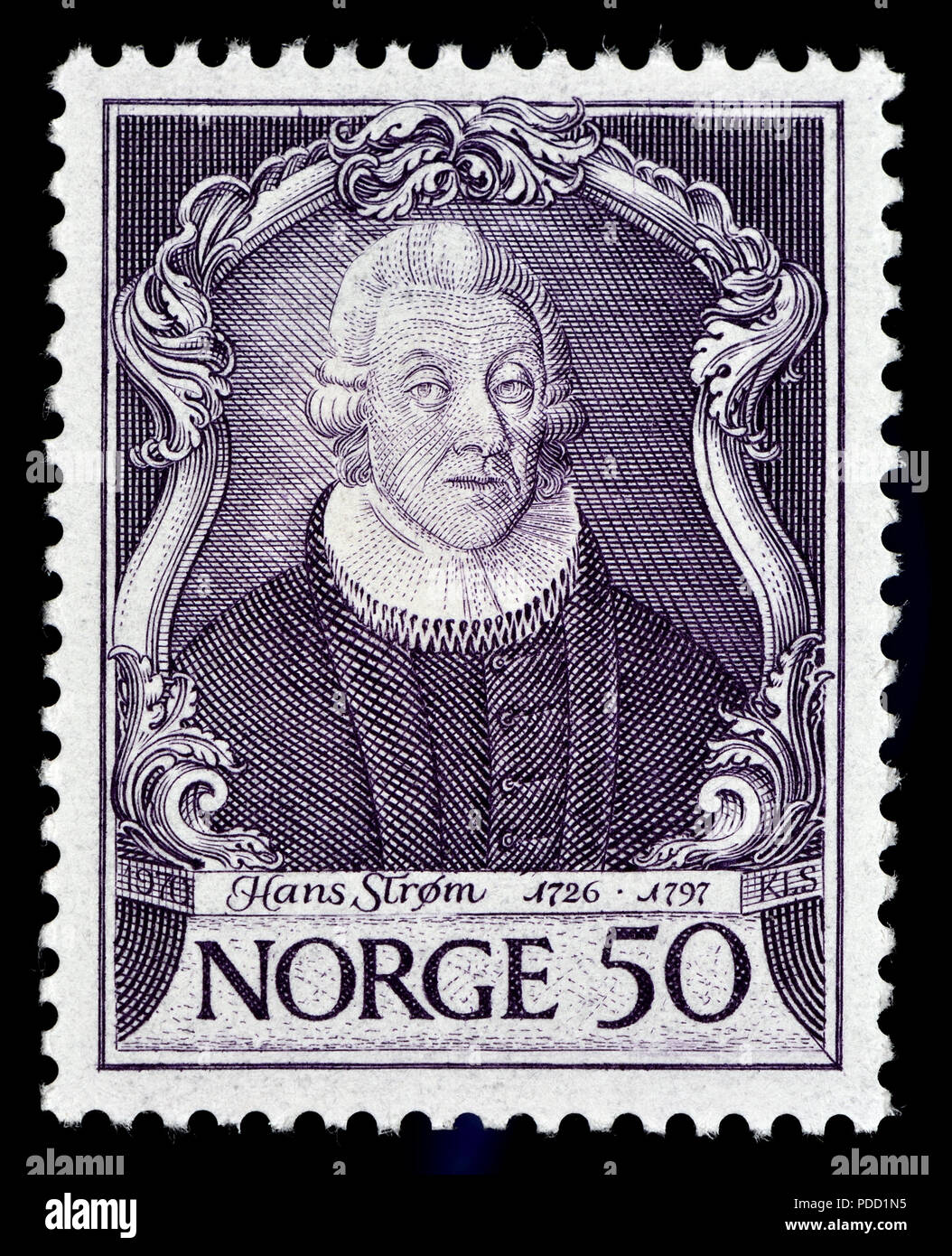 Norwegian postage stamp (1970) : Hans Strøm (1726 – 1797) Norwegian clergyman, zoologist and naturalist. Stock Photo