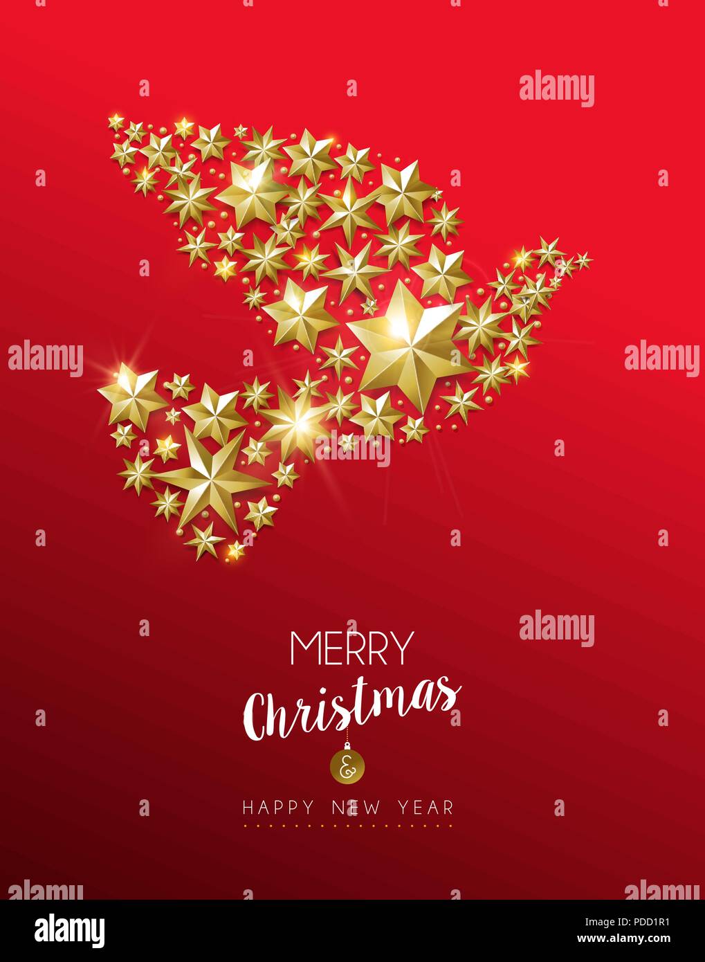 Merry Christmas, New Year greeting card with realistic gold stars and ...