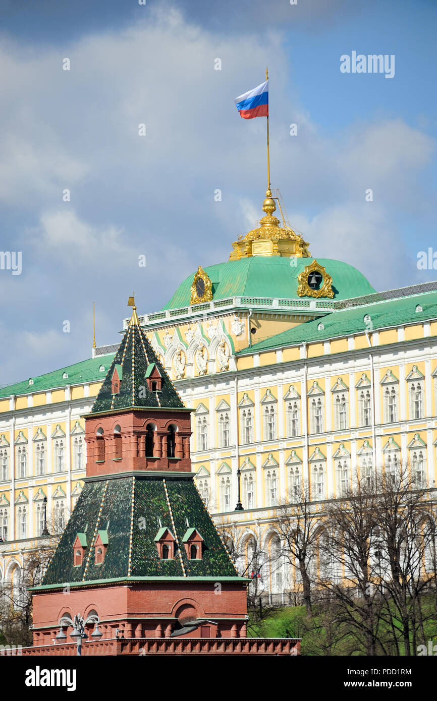 Russian Flag On the Spire of the Grand Kremlin Palace Stock Photo