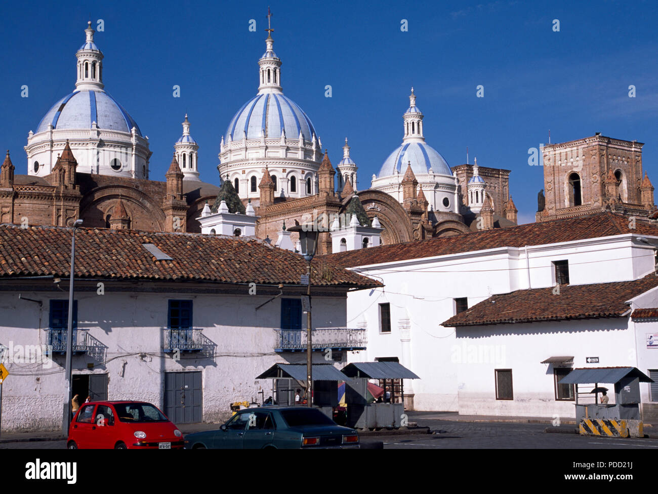 Three cupolas on the new Cathedral in Cuenca, Ecuador Stock Photo