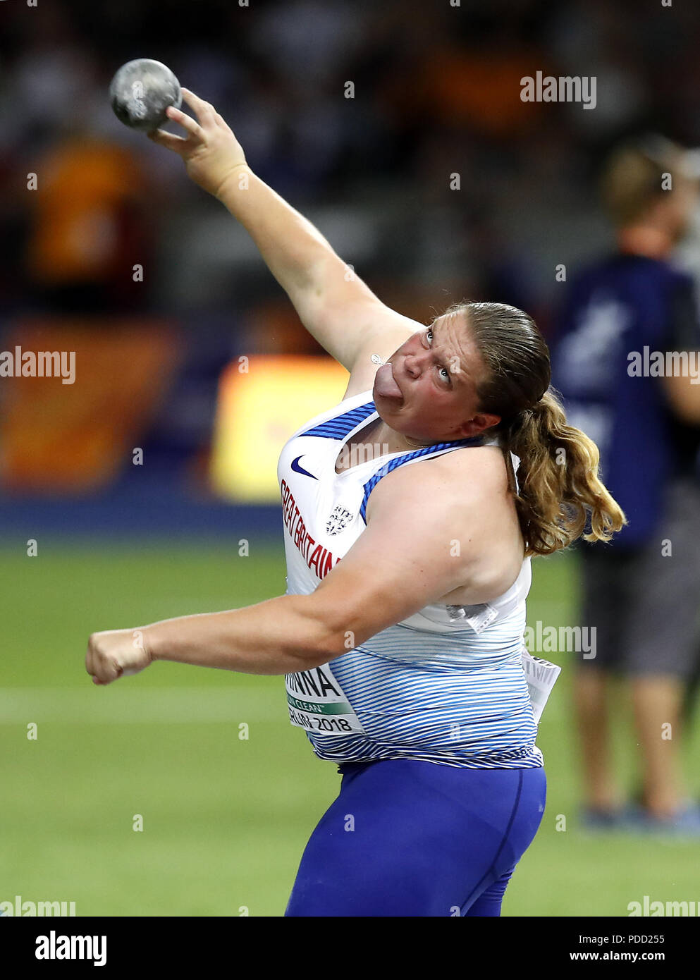 Great Britain's Sophie McKinna competes in the Women's Shot Put Final during day two of the 2018