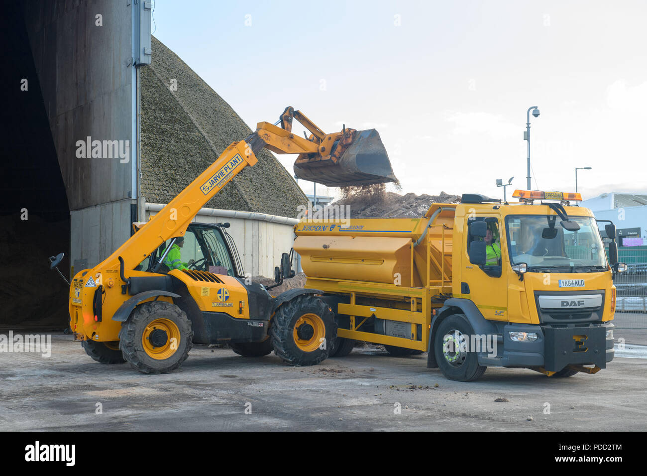 Roads depot Bankhead Ind. Estate, Gritters load up with salt ahead of there showdown with The Beast from the East Stock Photo